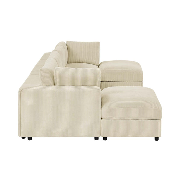 English Elm Corduroy Ribbed Upholstered Modular Sectional Sofa with Reversible Chaise for Living Room Beige B2748S00193