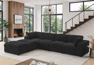 English Elm Corduroy Ribbed Upholstered Modular Sectional Sofa with Reversible Chaise for Living Room Black B2748S00194
