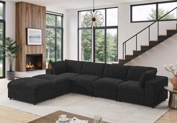 English Elm Corduroy Ribbed Upholstered Modular Sectional Sofa with Reversible Chaise for Living Room Black B2748S00194
