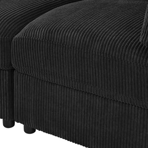 English Elm Corduroy Ribbed Upholstered Modular Sectional Sofa with Reversible Chaise for Living Room Black B2748S00194