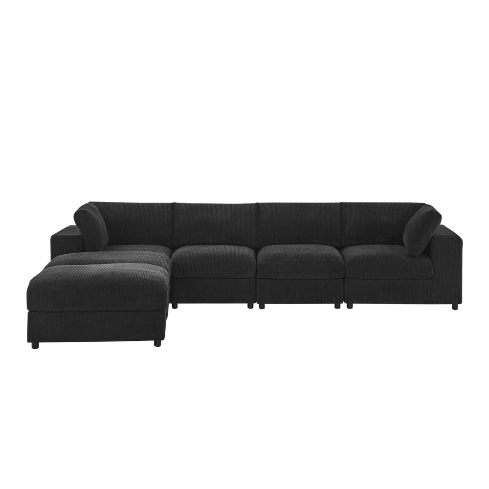 English Elm Corduroy Ribbed Upholstered Modular Sectional Sofa with Reversible Chaise for Living Room Black B2748S00194