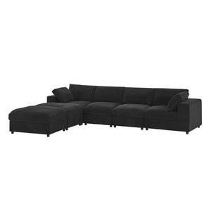 English Elm Corduroy Ribbed Upholstered Modular Sectional Sofa with Reversible Chaise for Living Room Black B2748S00194