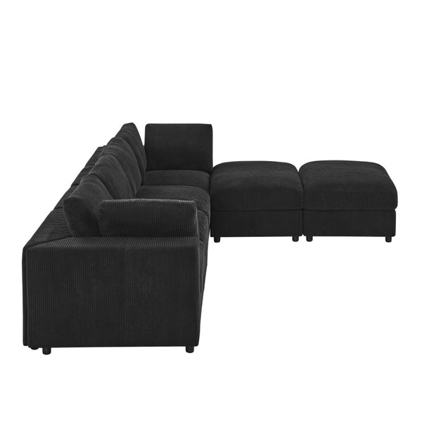 English Elm Corduroy Ribbed Upholstered Modular Sectional Sofa with Reversible Chaise for Living Room Black B2748S00194
