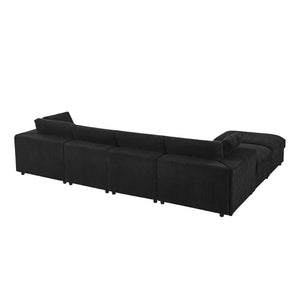 English Elm Corduroy Ribbed Upholstered Modular Sectional Sofa with Reversible Chaise for Living Room Black B2748S00194