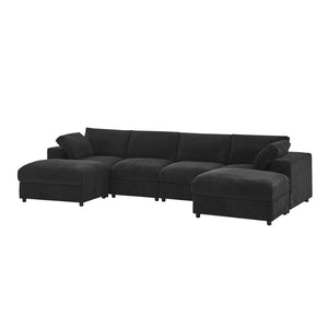 English Elm Corduroy Ribbed Upholstered Modular Sectional Sofa with Reversible Chaise for Living Room Black B2748S00194