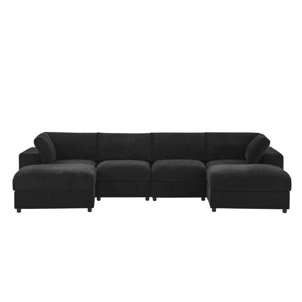 English Elm Corduroy Ribbed Upholstered Modular Sectional Sofa with Reversible Chaise for Living Room Black B2748S00194