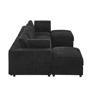 English Elm Corduroy Ribbed Upholstered Modular Sectional Sofa with Reversible Chaise for Living Room Black B2748S00194