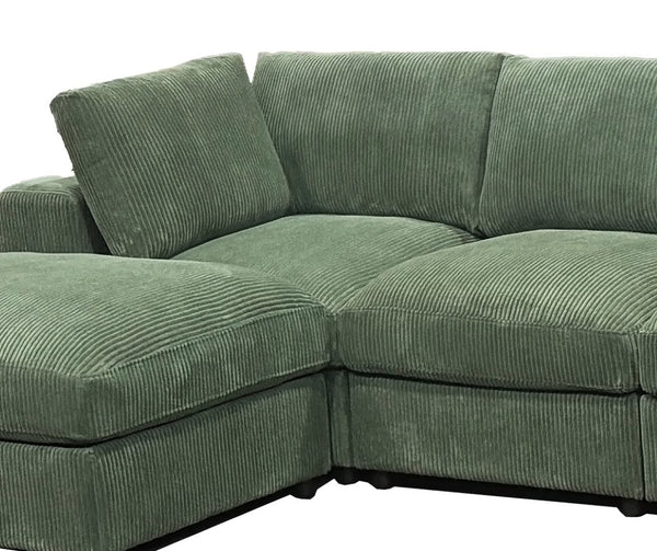 English Elm Corduroy Ribbed Upholstered Modular Sectional Sofa with Reversible Chaise for Living Room Dark Green B2748S00195