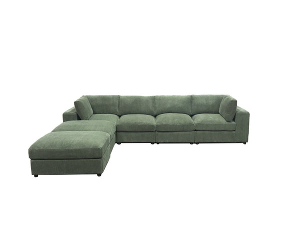 English Elm Corduroy Ribbed Upholstered Modular Sectional Sofa with Reversible Chaise for Living Room Dark Green B2748S00195