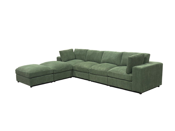 English Elm Corduroy Ribbed Upholstered Modular Sectional Sofa with Reversible Chaise for Living Room Dark Green B2748S00195