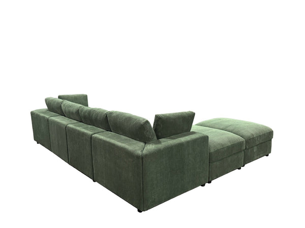 English Elm Corduroy Ribbed Upholstered Modular Sectional Sofa with Reversible Chaise for Living Room Dark Green B2748S00195