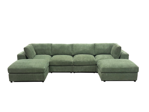 English Elm Corduroy Ribbed Upholstered Modular Sectional Sofa with Reversible Chaise for Living Room Dark Green B2748S00195