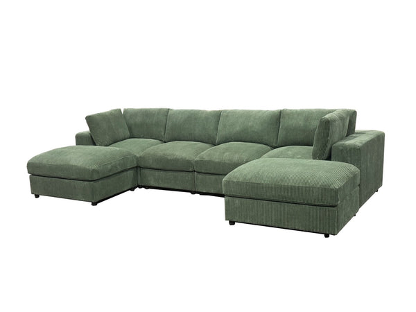 English Elm Corduroy Ribbed Upholstered Modular Sectional Sofa with Reversible Chaise for Living Room Dark Green B2748S00195