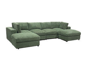 English Elm Corduroy Ribbed Upholstered Modular Sectional Sofa with Reversible Chaise for Living Room Dark Green B2748S00195