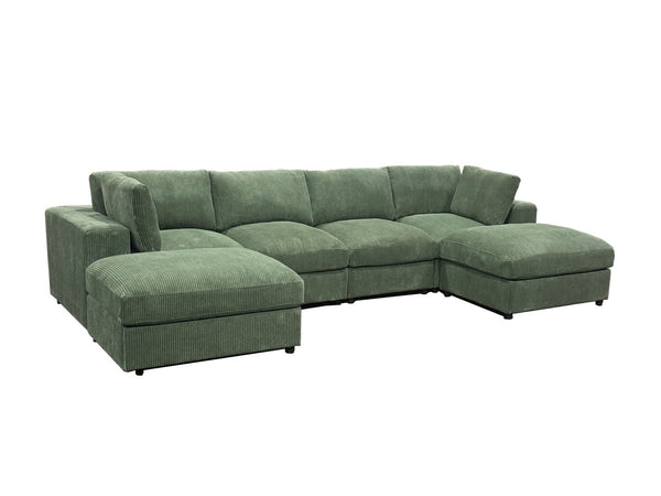 English Elm Corduroy Ribbed Upholstered Modular Sectional Sofa with Reversible Chaise for Living Room Dark Green B2748S00195