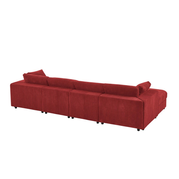 English Elm Corduroy Ribbed Upholstered Modular Sectional Sofa with Reversible Chaise for Living Room Red B2748S00196