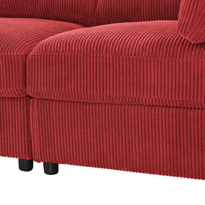 English Elm Corduroy Ribbed Upholstered Modular Sectional Sofa with Reversible Chaise for Living Room Red B2748S00196