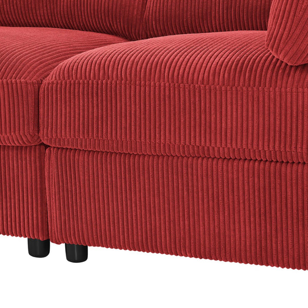 English Elm Corduroy Ribbed Upholstered Modular Sectional Sofa with Reversible Chaise for Living Room Red B2748S00196