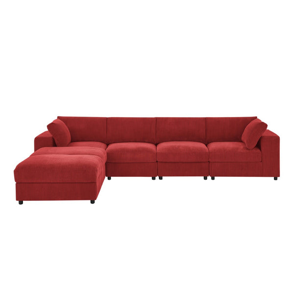 English Elm Corduroy Ribbed Upholstered Modular Sectional Sofa with Reversible Chaise for Living Room Red B2748S00196