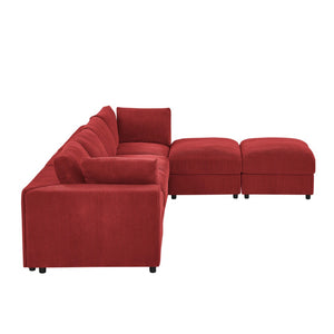 English Elm Corduroy Ribbed Upholstered Modular Sectional Sofa with Reversible Chaise for Living Room Red B2748S00196