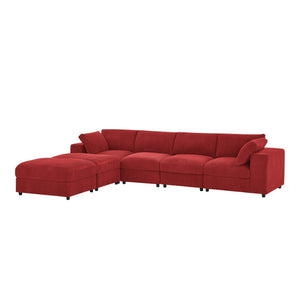 English Elm Corduroy Ribbed Upholstered Modular Sectional Sofa with Reversible Chaise for Living Room Red B2748S00196