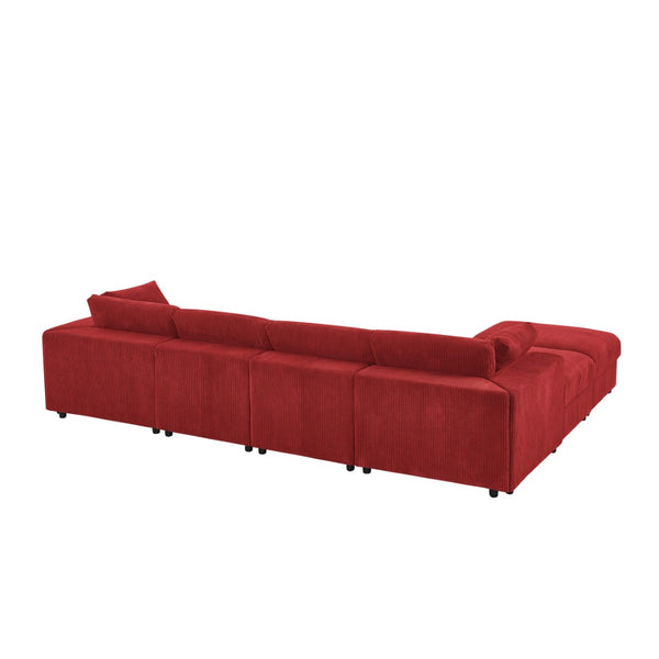 English Elm Corduroy Ribbed Upholstered Modular Sectional Sofa with Reversible Chaise for Living Room Red B2748S00196