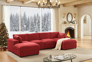 English Elm Corduroy Ribbed Upholstered Modular Sectional Sofa with Reversible Chaise for Living Room Red B2748S00196