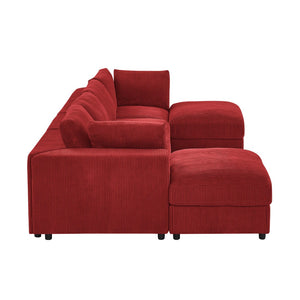 English Elm Corduroy Ribbed Upholstered Modular Sectional Sofa with Reversible Chaise for Living Room Red B2748S00196