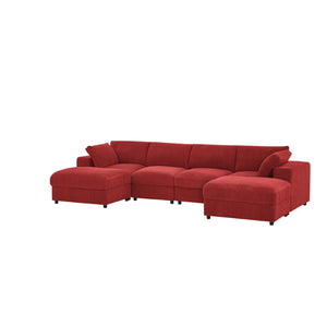 English Elm Corduroy Ribbed Upholstered Modular Sectional Sofa with Reversible Chaise for Living Room Red B2748S00196