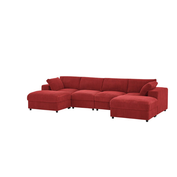 English Elm Corduroy Ribbed Upholstered Modular Sectional Sofa with Reversible Chaise for Living Room Red B2748S00196
