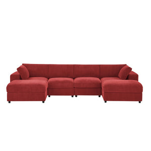 English Elm Corduroy Ribbed Upholstered Modular Sectional Sofa with Reversible Chaise for Living Room Red B2748S00196