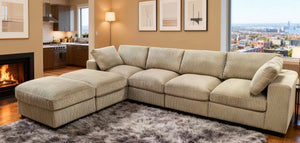 English Elm Corduroy Ribbed Upholstered Modular Sectional Sofa with Reversible Chaise for Living Room Camel B2748S00197