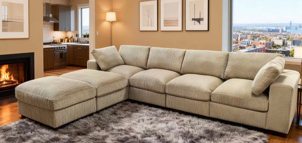 English Elm Corduroy Ribbed Upholstered Modular Sectional Sofa with Reversible Chaise for Living Room Camel B2748S00197