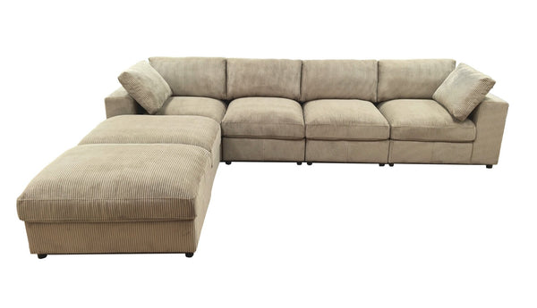 English Elm Corduroy Ribbed Upholstered Modular Sectional Sofa with Reversible Chaise for Living Room Camel B2748S00197