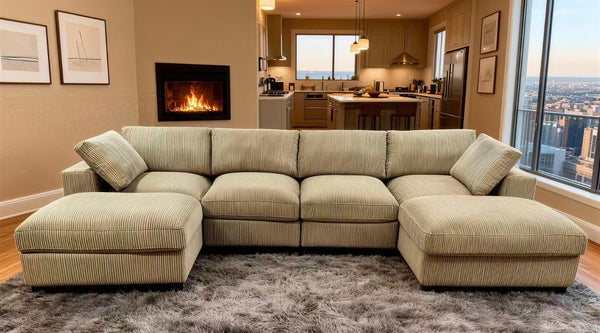 English Elm Corduroy Ribbed Upholstered Modular Sectional Sofa with Reversible Chaise for Living Room Camel B2748S00197
