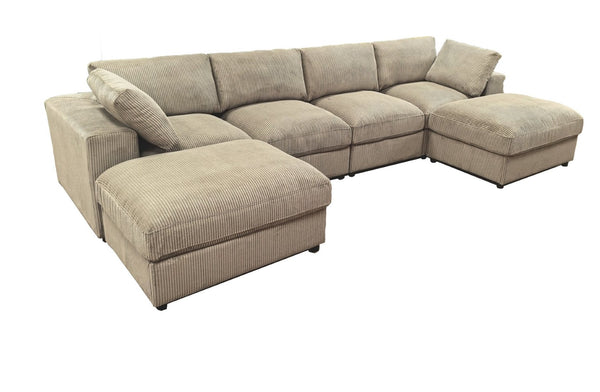 English Elm Corduroy Ribbed Upholstered Modular Sectional Sofa with Reversible Chaise for Living Room Camel B2748S00197