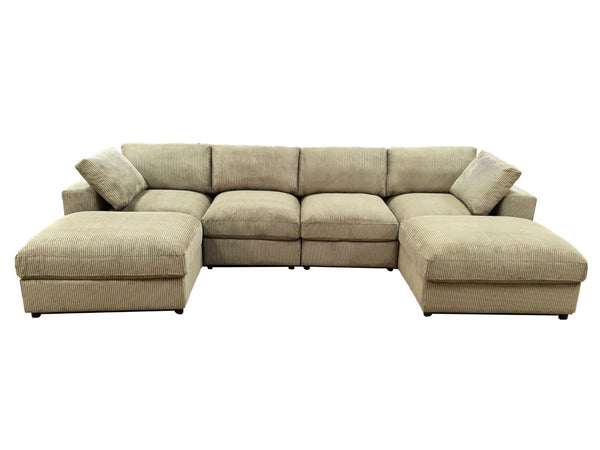 English Elm Corduroy Ribbed Upholstered Modular Sectional Sofa with Reversible Chaise for Living Room Camel B2748S00197