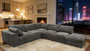 English Elm Corduroy Ribbed Upholstered Modular Sectional Sofa with Reversible Chaise Living Room Dark Gray B2748S00198