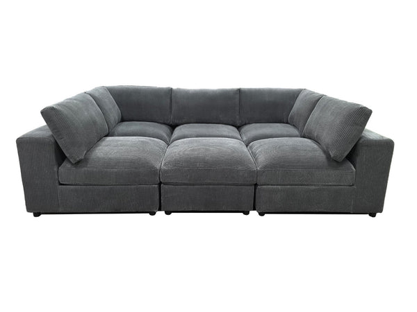English Elm Corduroy Ribbed Upholstered Modular Sectional Sofa with Reversible Chaise Living Room Dark Gray B2748S00198