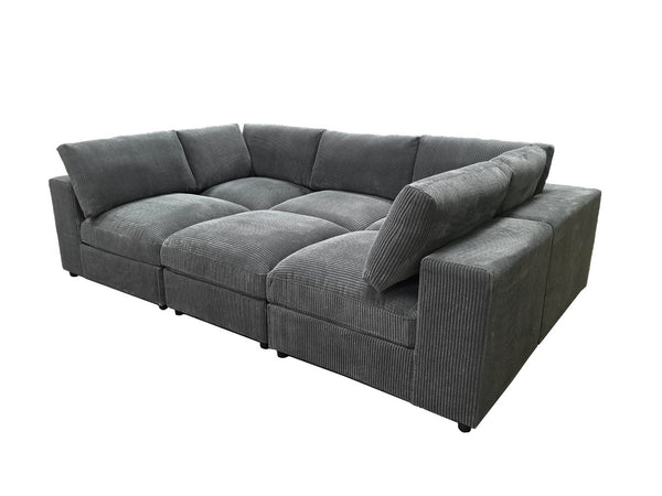 English Elm Corduroy Ribbed Upholstered Modular Sectional Sofa with Reversible Chaise Living Room Dark Gray B2748S00198