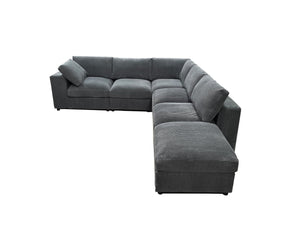 English Elm Corduroy Ribbed Upholstered Modular Sectional Sofa with Reversible Chaise Living Room Dark Gray B2748S00198