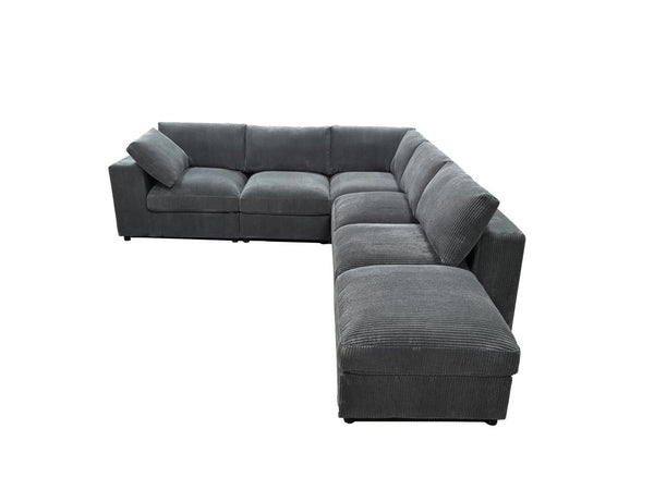 English Elm Corduroy Ribbed Upholstered Modular Sectional Sofa with Reversible Chaise Living Room Dark Gray B2748S00198