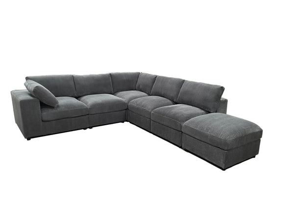 English Elm Corduroy Ribbed Upholstered Modular Sectional Sofa with Reversible Chaise Living Room Dark Gray B2748S00198