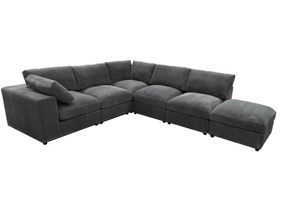 English Elm Corduroy Ribbed Upholstered Modular Sectional Sofa with Reversible Chaise Living Room Dark Gray B2748S00198