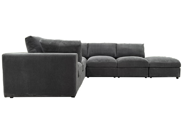 English Elm Corduroy Ribbed Upholstered Modular Sectional Sofa with Reversible Chaise Living Room Dark Gray B2748S00198