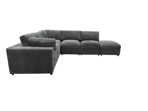 English Elm Corduroy Ribbed Upholstered Modular Sectional Sofa with Reversible Chaise Living Room Dark Gray B2748S00198