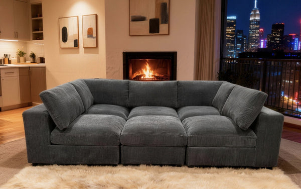 English Elm Corduroy Ribbed Upholstered Modular Sectional Sofa with Reversible Chaise Living Room Dark Gray B2748S00198