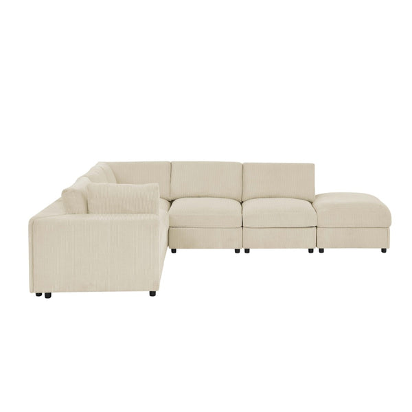English Elm Corduroy Ribbed Upholstered Modular Sectional Sofa with Reversible Chaise Living Room Beige B2748S00199