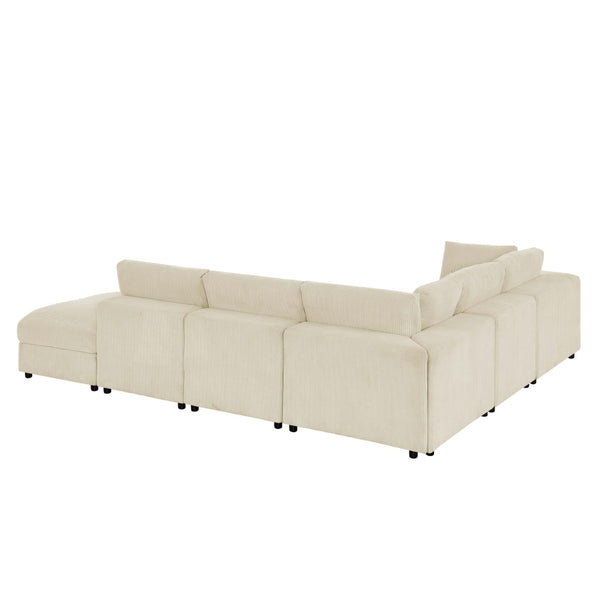English Elm Corduroy Ribbed Upholstered Modular Sectional Sofa with Reversible Chaise Living Room Beige B2748S00199