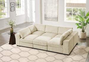 English Elm Corduroy Ribbed Upholstered Modular Sectional Sofa with Reversible Chaise Living Room Beige B2748S00199